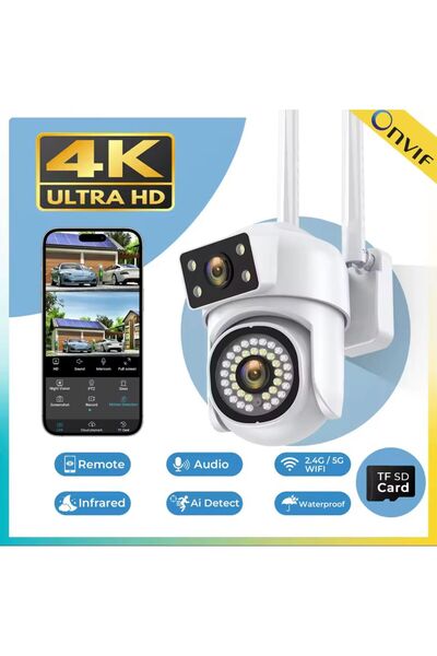 Cais GUARD 8 Megapixel Ultra HD Çift Kameralı Dış cephe Alarmlı Kablosuz Güve...