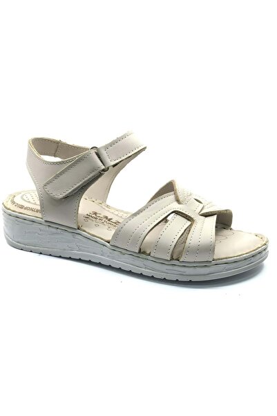 KOCAMANLAR 8712 Genuine Leather Comfort Orthopedic Women's Sandals Beige