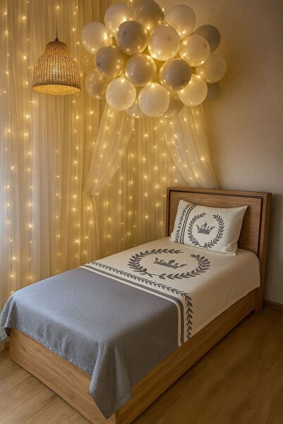 adenkahome Çelenk Taç Desenli , Tek Kişilik Pike Takımı 160x220 cm , (ÇARŞAFSIZ) Yatak Örtüsü