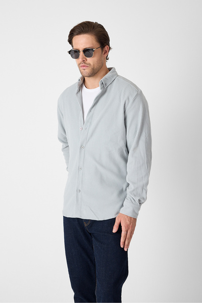GEİO Men's Regular Fit Winter Velvet Fabric Shirt