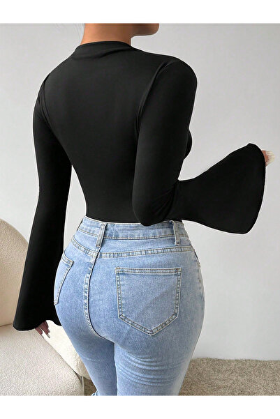 peelter Bluză spaniolă neagră pentru femei, cu mâneci cu șnur la talie și la gât