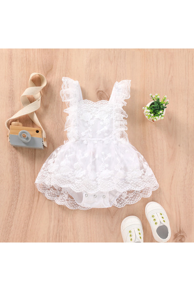 OEM White lace dress-type jumpsuit, bodysuit model with snaps, 0-3 months (60 cm) 95% cotton + 5% spandex