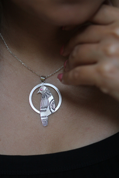 Silvermage Gümüş Kolye Halkalı Kuş El Yapımı Minimalist