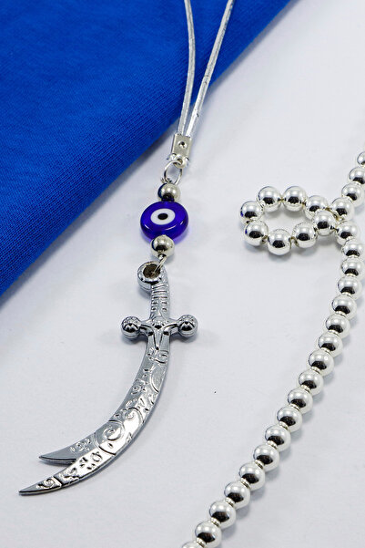 biuti Parlak Lacivert Cam Yassı Nazar Boncuklu Zülfikar Kılıcı Araba Dikiz Ay...