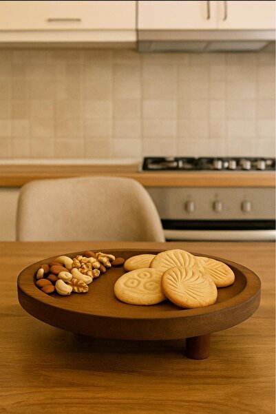 Dia حامل طبق تقديم خشبي دائري على شكل قدم