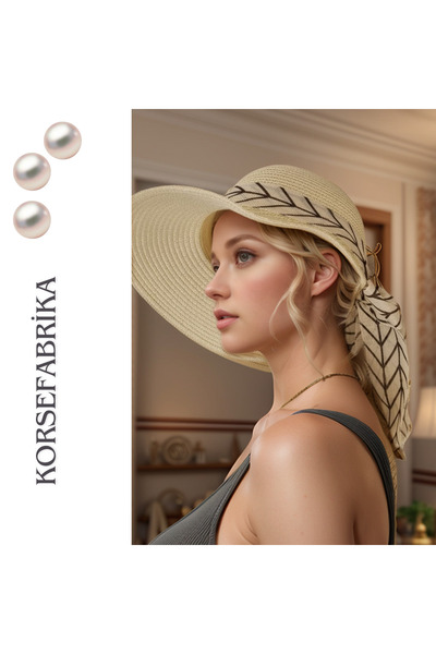 korsefabrika trend mood store Geniş Kenarlı Güneş Vizörlü Şık ve Fonksiyonel Hasır Plaj ve Günlük Şapka