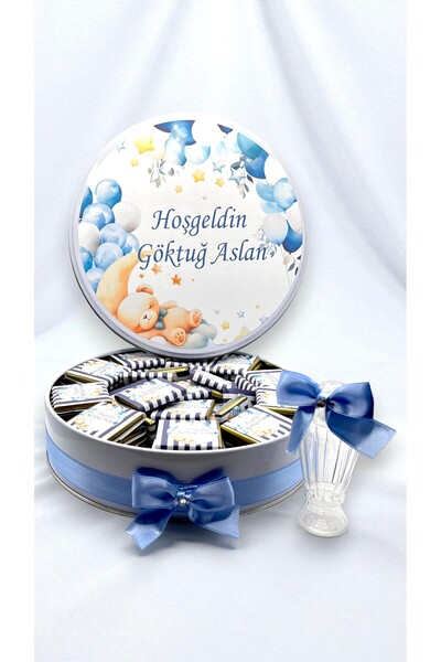 Popy Gift Chocolate 100 Adet Ayda Uyuyan Ayı Temalı İsme Özel Bebek - Doğum G...