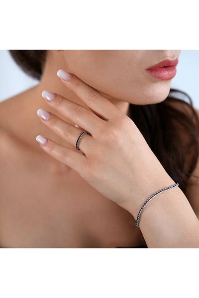 Sandra Ferretti Bratara Tennis din Aur Alb de 18K cu Diamante Naturale Negre de 3.09 ct