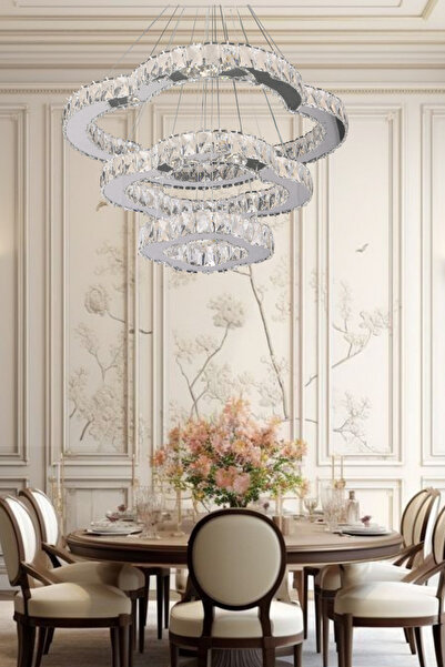 bestof tasarım Yonca 3 Katlı Kristal Taşlı Gold Avize Kumandalı 3 Renk Yatak ...