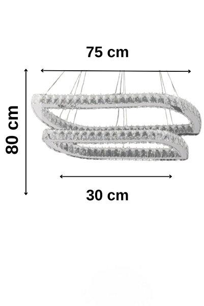 bestof tasarım Mila 2 Katlı Kristal Taşlı Krom Avize Kumandalı 3 Renk Yatak Odası - Hol - Salon