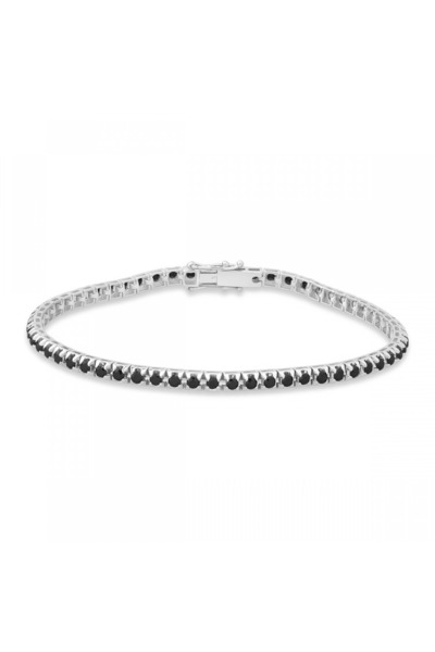 Sandra Ferretti Bratara Tennis din Aur Alb de 18K cu Diamante Naturale Negre de 3.09 ct