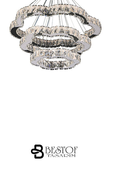 bestof tasarım Papatya 3 Katlı Kristal Taşlı Gold Avize - Yatak Odası - Hol - Salon