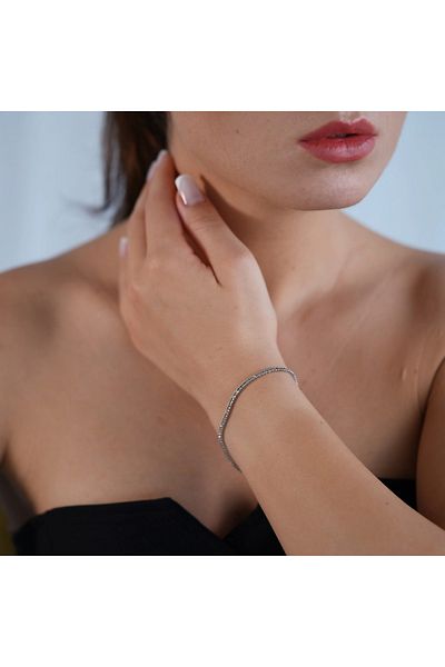 Sandra Ferretti Bratara Tennis din Aur Alb de 18K cu Diamante Naturale Champagne de 2.37ct
