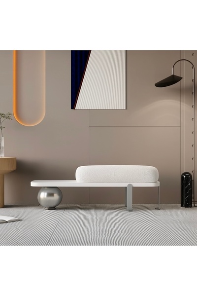 KURLUMOBİLYA Gümüş Gri Bench Puf