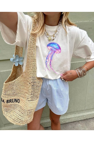 Tubinyoo Jellyfish Printed Unisex Oversize T-Shirt