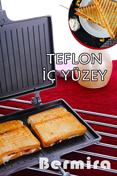 BERMİRA Home Collection Alüminyum Döküm İçi Teflon Ocak Üstü El Tost Makinesi 24 cm X 18 cm