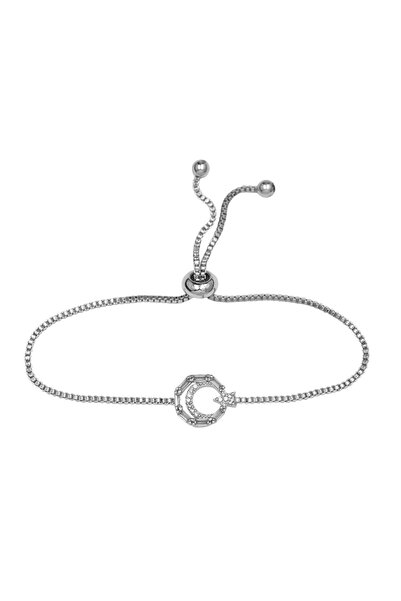 Bijuty سوار نسائي على شكل هلال ونجمة - لون فضي - (مع هدية مفاجئة)