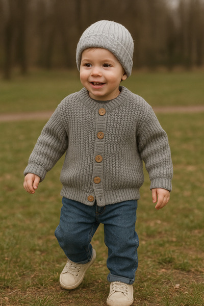 Nimini Kids سترة أطفال شتوية بتفاصيل أزرار خشبية للجنسين