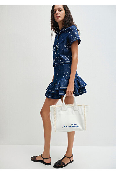 Mavi Maura Akdeniz Mürekkep Mavisi Nakışlı Jean Etek 1310649-90471