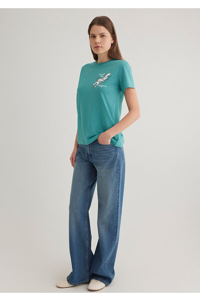 Mavi T-Shirt mit Katzenmuster, halbschmale Passform 1612233 -71823