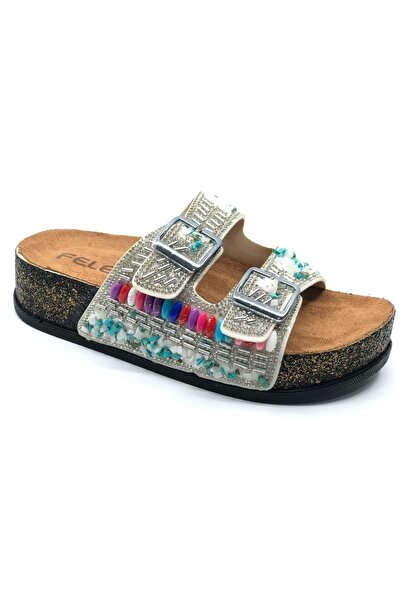 KCMN Feles Γυναικείες Παντόφλες με Διπλή Πόρπη Μανιτάρι Πέτρα Λεπτομερείς ΑΣΗΜΕΝΙΟ