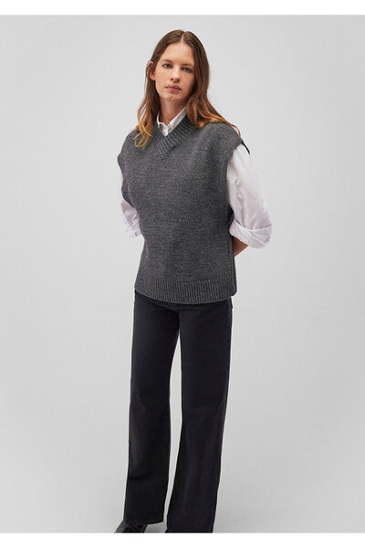 Mavi Gray V-Neck Wool Blended Sweater - Regular Fit 1710573 -83096