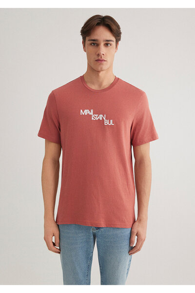 Mavi Istanbul bedrucktes orangefarbenes T-Shirt mit normaler Passform / normaler Passform 0612274 -71100
