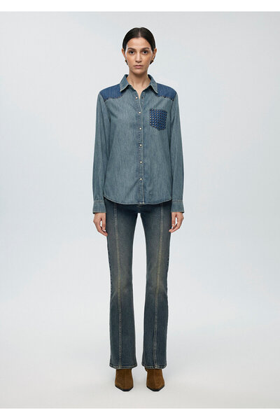 Mavi Janet Iconic Parçalı Indigo Mavisi  Jean Gömlek Fitted / Vücuda Oturan Kesim 1211045-89500