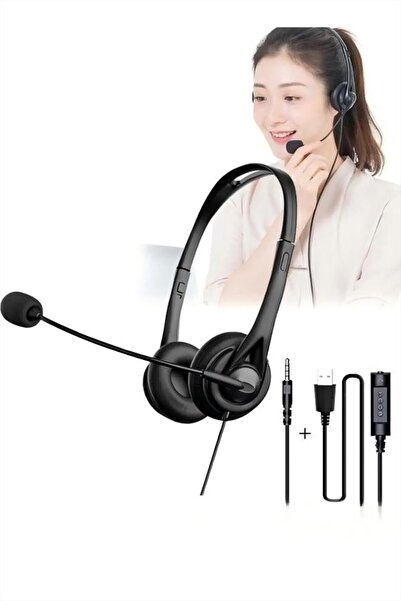 Generic سماعات رأس مزودة بميكروفون وسماعات إلغاء الضوضاء للمكتب والاجتماعات والدردشة ومراكز الاتصال