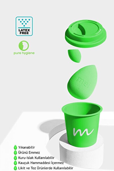 mei Makyaj Süngeri Fondöten Emmeyen Sponge Coffee Cup Hijyenik Green1 Pro 1 Mini