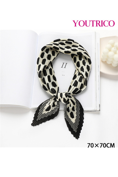 Youtrico Square Scarf-70*70cm Sun Shielding Wrinkled Squar Polka Dot Crinkle Pleat Faux Silk