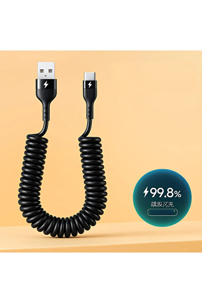 Fibaks Samsung Xiaomi Huawei Uyumlu 1 Metre Spiralli Type-C Kırılmaz Uç Hızlı Şarj Data Kablosu