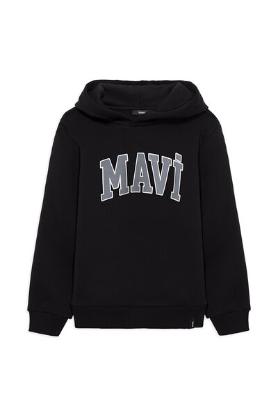 Mavi Czarna bluza z kapturem i nadrukiem z logo 6610110-900