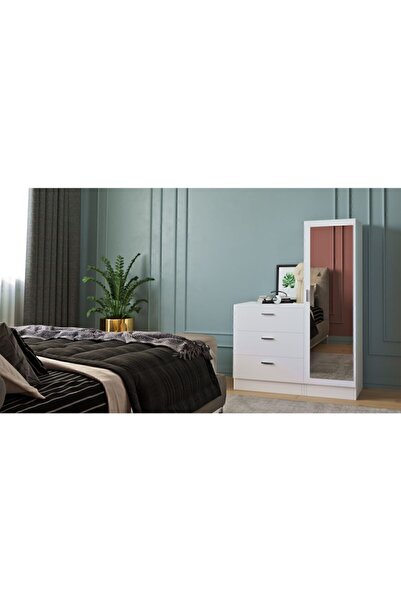Yurupa Oswin Aynalı Şifonyer Gardırop Beyaz OSW6-W