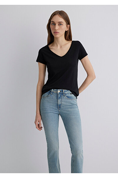 Mavi V Yaka Siyah Basic Modal Tişört Slim Fit / Dar Kesim 166446-900