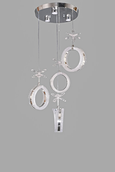 Turanconcept Ecrin 4lü Modern Led Avize Krom Renk Kristal Görünüm Beyaz Işık Enerji Tasarruflu Salon Yemek Odası