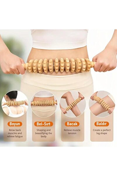 valkyrie Medikal Ahşap 12 Tekerlekli Kavisli Merdane Maderoterapia Sırt Bel Bacak Selülit Karşıtı ve