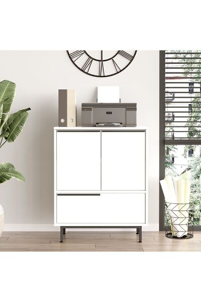Yurupa Bohem Ofis Dolabı 3 Kapaklı Metal Ayaklı Beyaz BOH8b-W