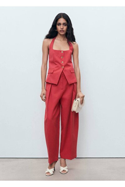 MANGO Woman Keten karışımlı kumaş yelek