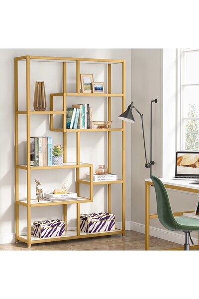 Tribesigns Modern Bookshelf, Gold, Marble, 180*100*30 cm, 8 Shelves