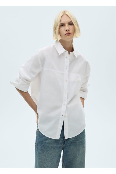 MANGO Woman Dekoratif düğmeli pamuklu gömlek
