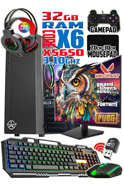 WARBOX Owl Xeon X5650 32gb Ram 256gb SSD R7 240-4gb E.kartı 19" Monitör Gaming Takım Bilgisayar