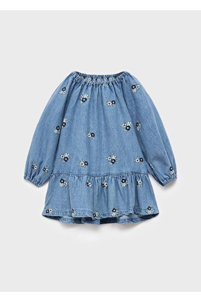 MANGO Baby Çiçek işlemeli kot elbise