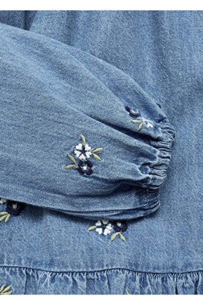 MANGO Baby Çiçek işlemeli kot elbise