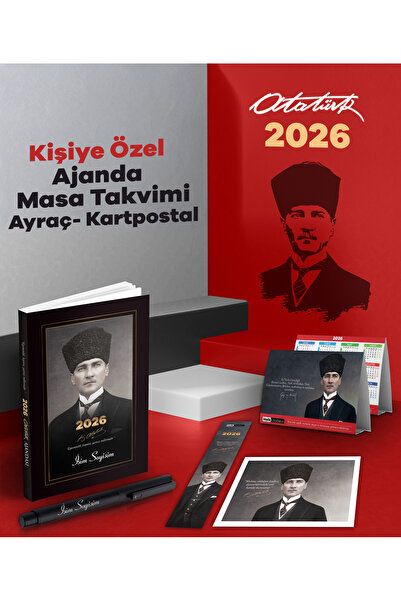 Halk Kitabevi Kişiye Özel 2026 Atatürk Kalpaklı Ajanda - Kartpostal - Masa Takvimi ve Ayraç