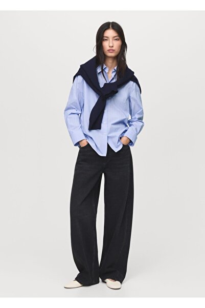 MANGO Woman Pamuk ve lyocell karışımı düz kesim gömlek