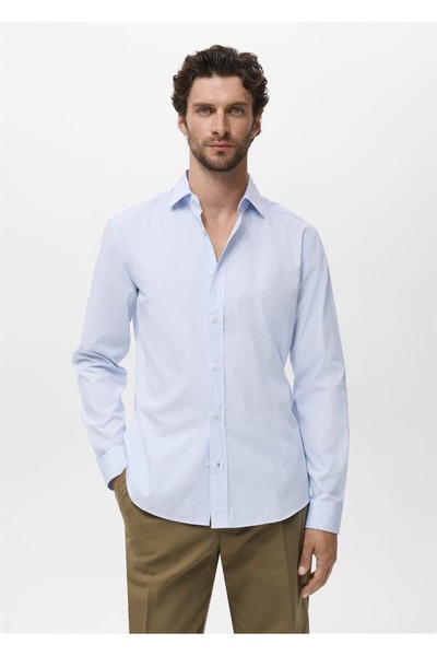 MANGO Man Regular kesim çizgili pamuklu gömlek
