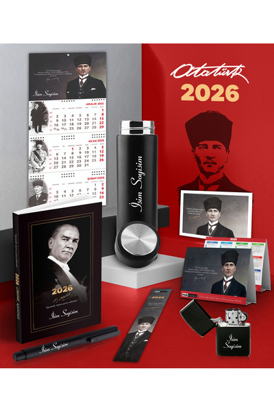 Halk Kitabevi Personalized2026 Ataturk Gazi Pasha Agenda-Termos-Gazi Wall Calendar-Metal Pen and Gasoline Lighter