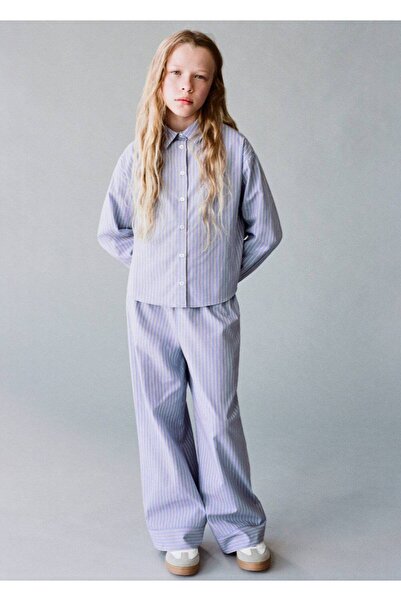 MANGO Kids Pamuklu çizgili pantolon