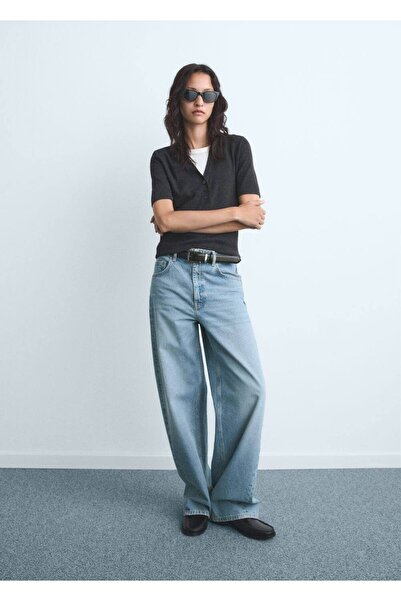 MANGO Woman Orta belli barrel jean pantolon